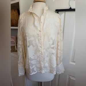 Romantic Sheer Jacquard Ruffle Blouse – Mixxon Modas (FORWHY) Size L